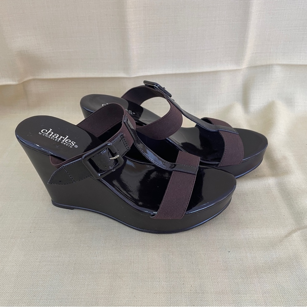Charles David gloss brown wedges (Size 7B)